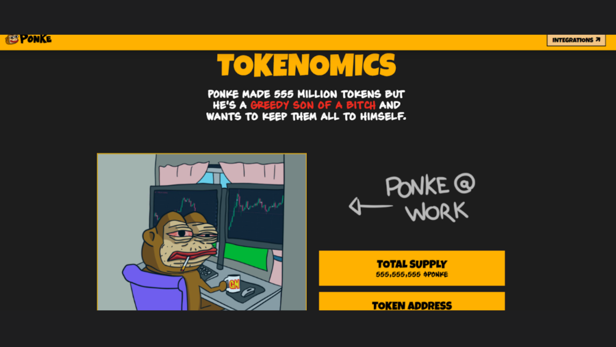 Text about PONKE's price, tokenomics, growth, Solana blockchain, and buying benefits.