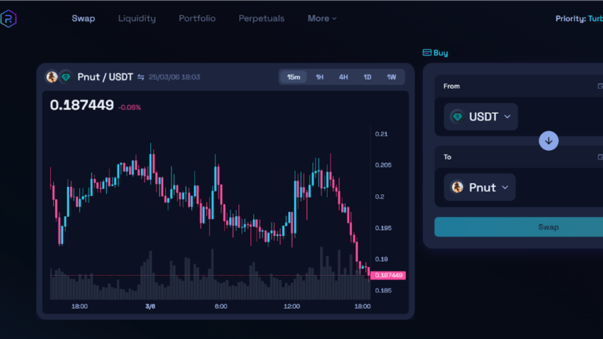 How to buy PNUT on Raydium: choose an order, store in a wallet or withdraw. Add the contract manually.