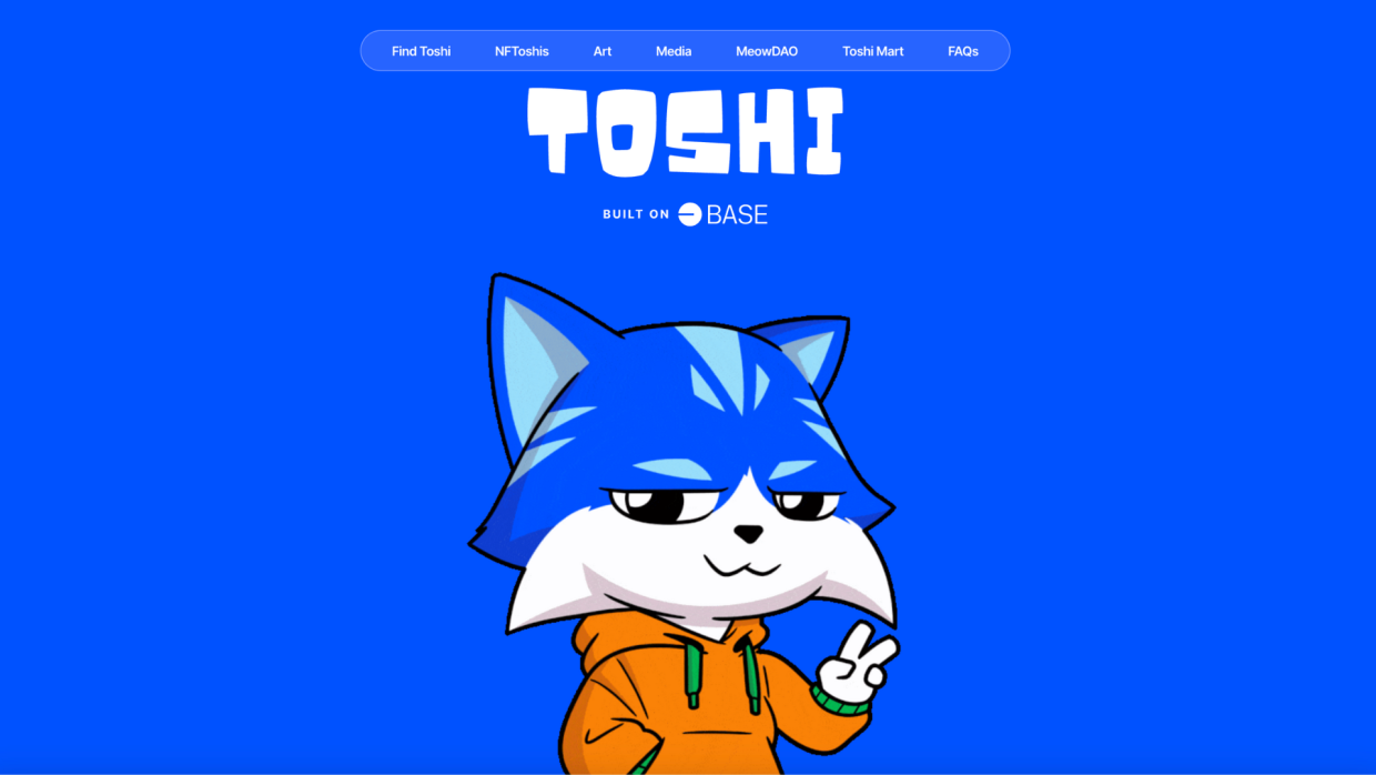 Toshi +30% in a day, meme coin on Base, low fees, active community, price $0.000473.