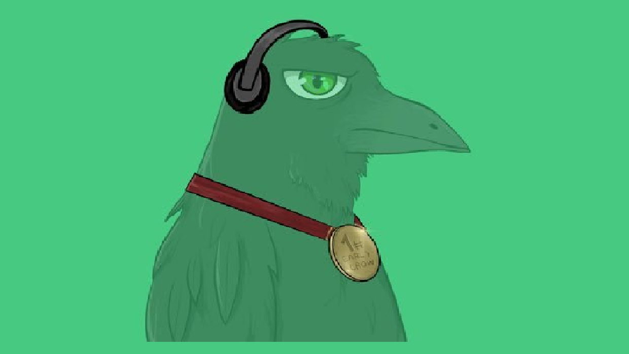 Crow in headphones